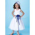 Ball Gown Round Neck Tea-length Satin Tulle Flower Girl Dress